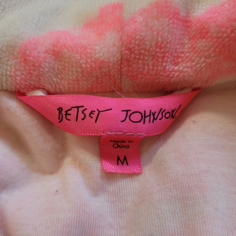 Betsey Johnson Robe Ribbon Bows Neon Pink Cream Floral Robe - Size M - Picture 9 of 9